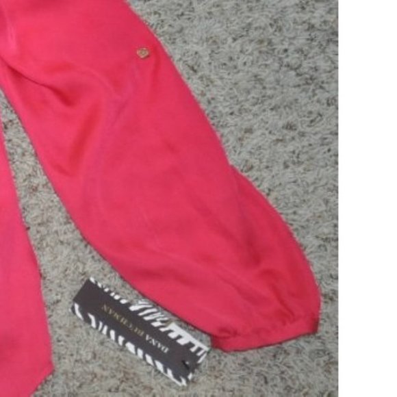 Womens Blouse Pink XS Keyhole Tassle Neck Long Sleeves Shirt Dana Buchman - Picture 4 of 6